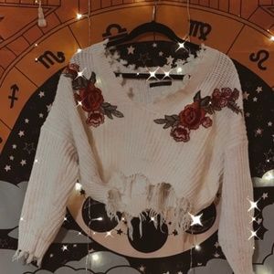 Rose Frayed Cropped Sweater
